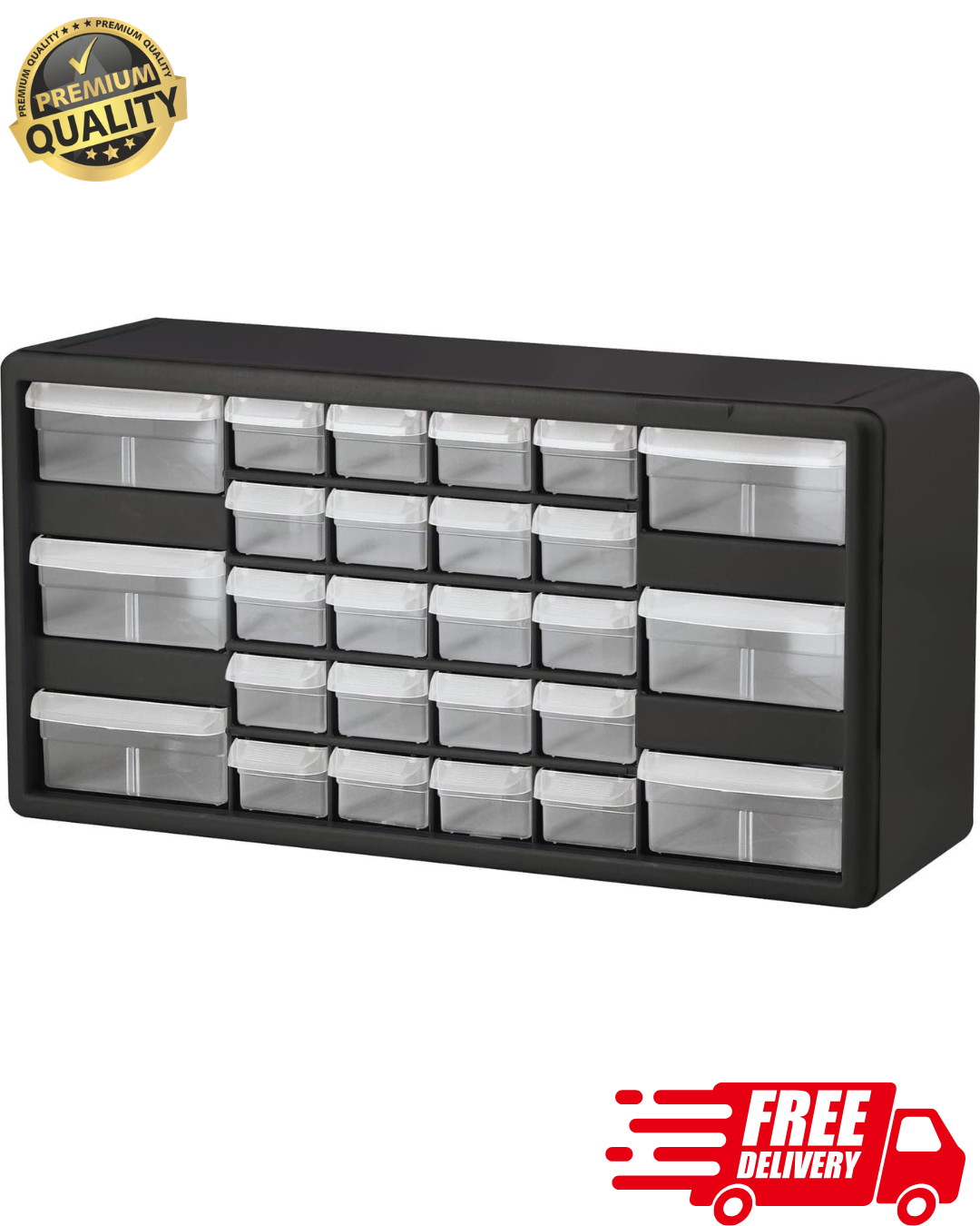 26 Drawer Plastic Storage Cabinet Garage Bead Craft Organizer Black 20x6x10in