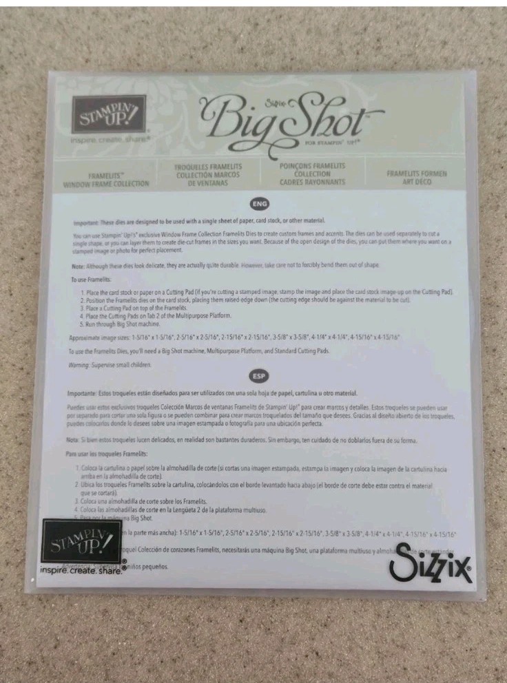 RARE STAMPIN UP SIZZIX BIG SHOT WINDOW FRAMES COLLECTION FRAMELITS DIE SCRAPBOOK