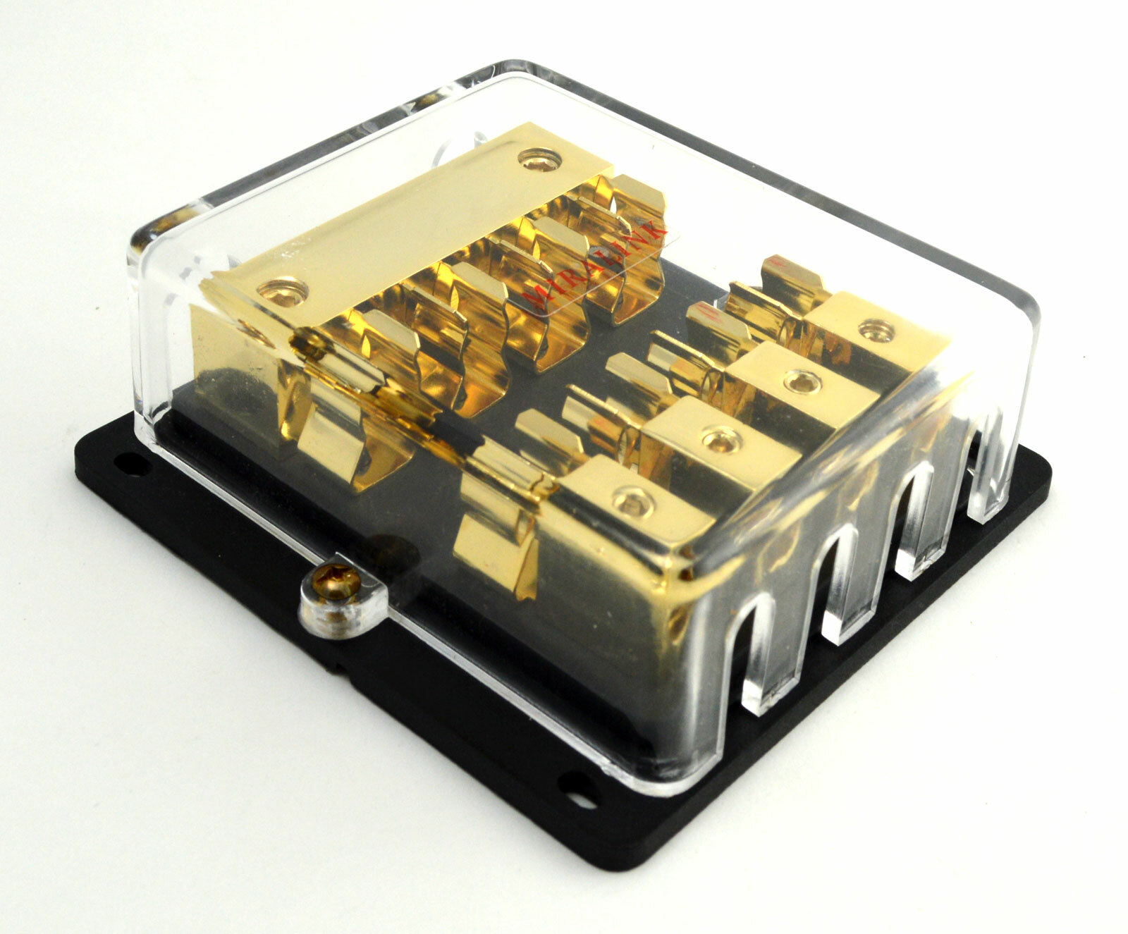 2 4-Gauge In 4 8-Gauge Out Gold Plated AGU Fuse Holder Distribution Block 120AMP