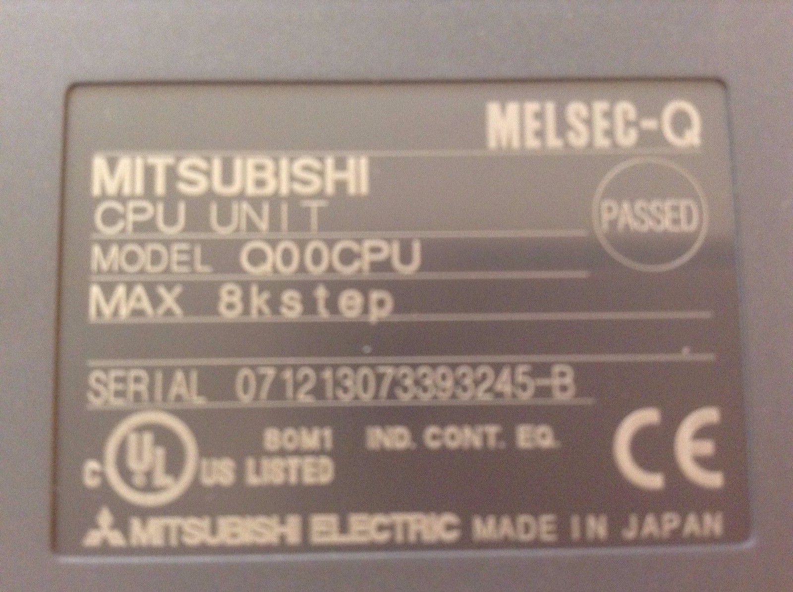 Mitsubishi Q00CPU CPU Unit MODULE 5VDC 2048I/O 8K STEPS