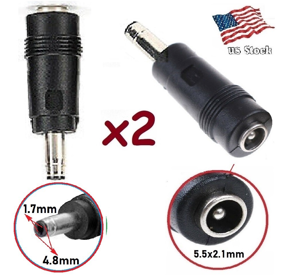 x2 DC Power 5.5x2.1mm Female Jack to 4.8x1.7mm Male Plug Adapter Converters (F)