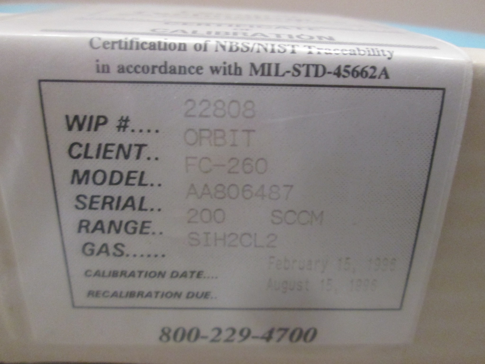 Tylan FC-260, Mass Flow Controller MFC, SIH2CL2, 200 SCCM,refurb