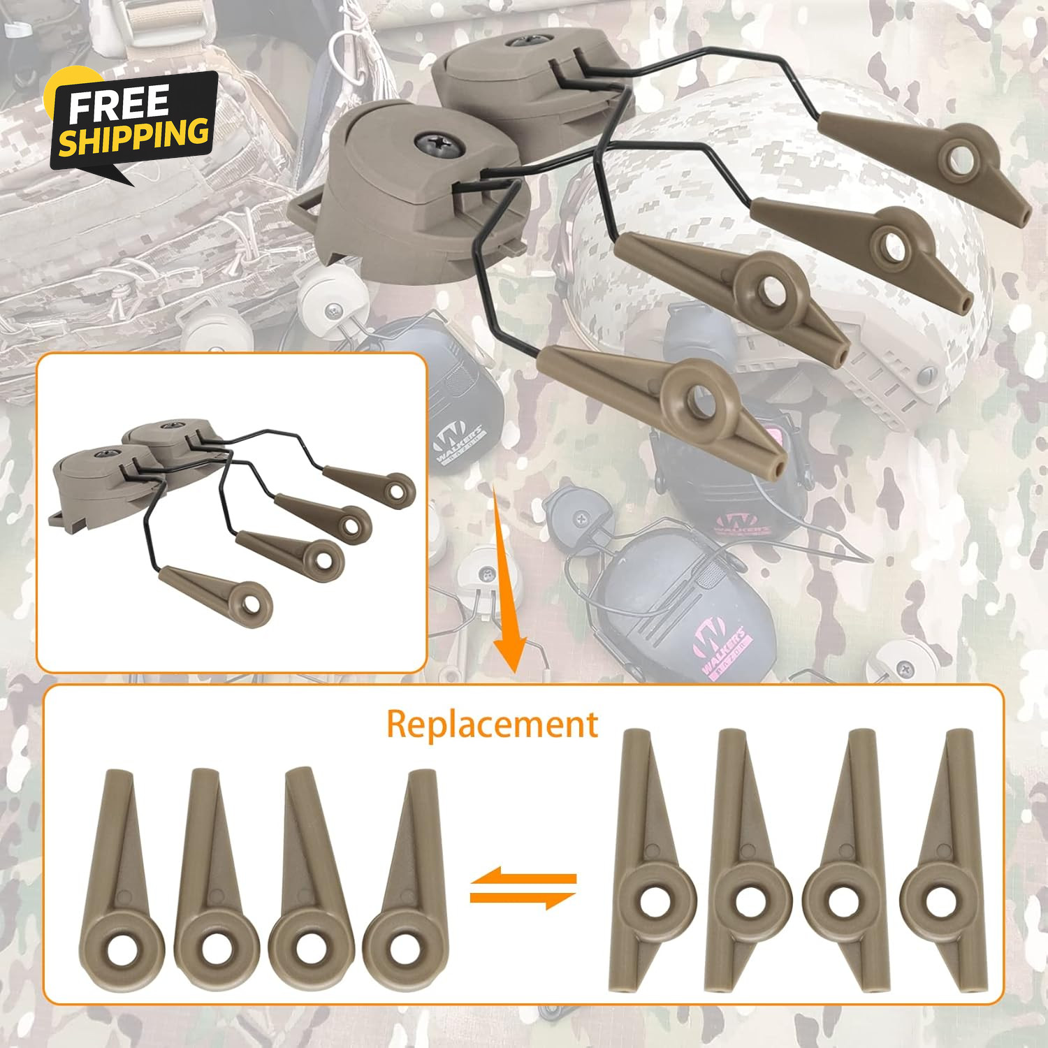 ARC Rail Adapters Accessories for Walker Electronic Earmuffs,1Pair Tan Mounting