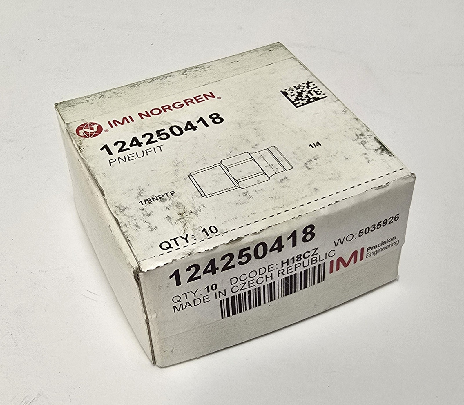 Norgren 124250418 10-Pack Pneumatic Male Adapter 1/4" tube O/D to 1/8" NPT - New