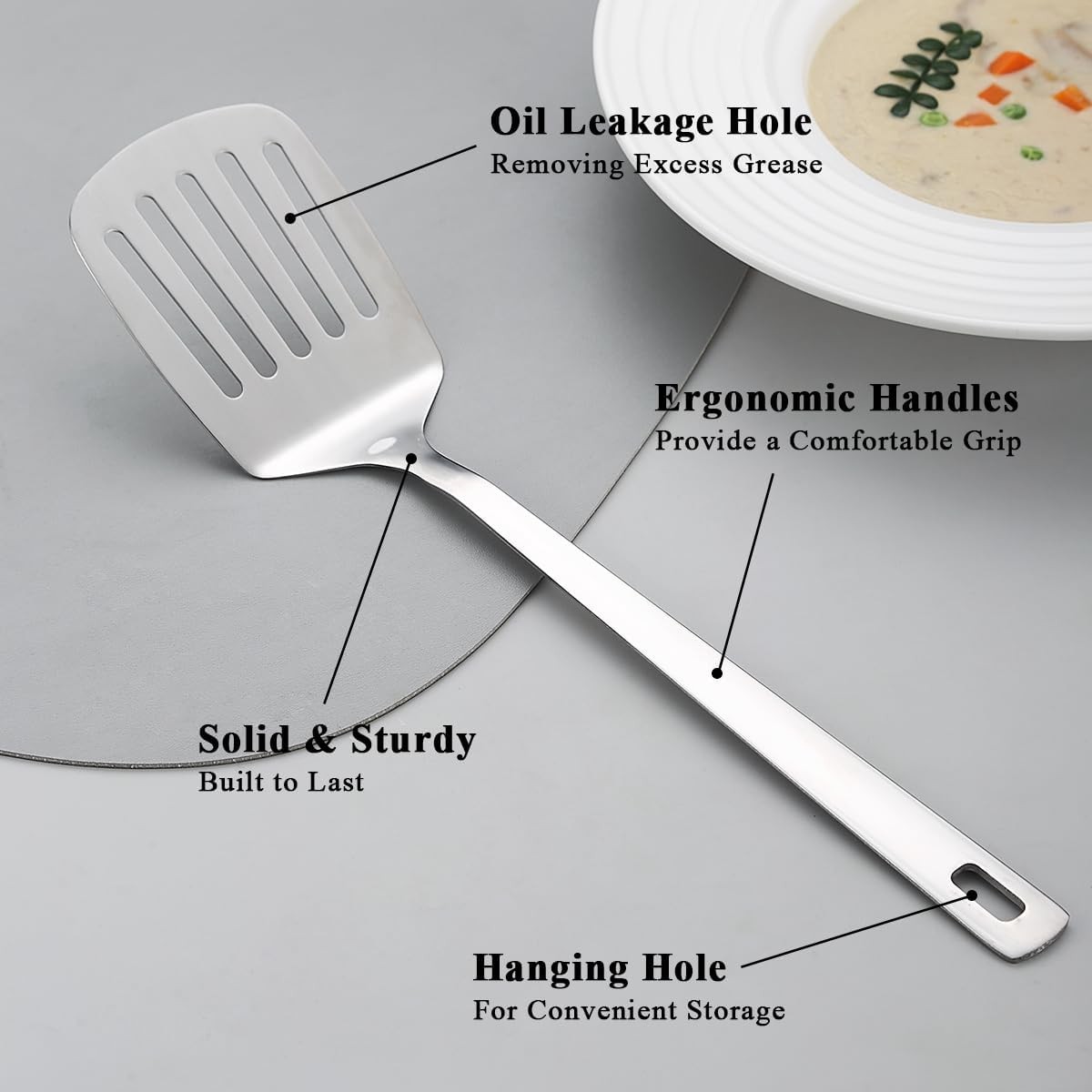 Kyraton Stainless Steel Spatulas Set, Silver Slotted Turner, Solid