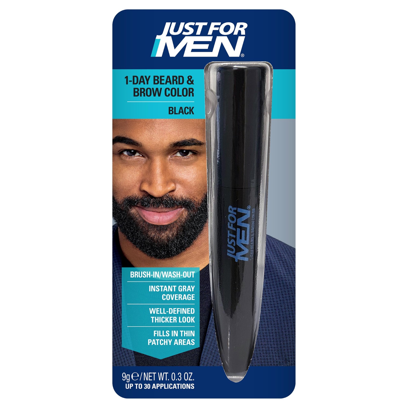 Just for Men 1-Day Beard & Brow Color, Temporary 1 Count (Pack of 1), Black