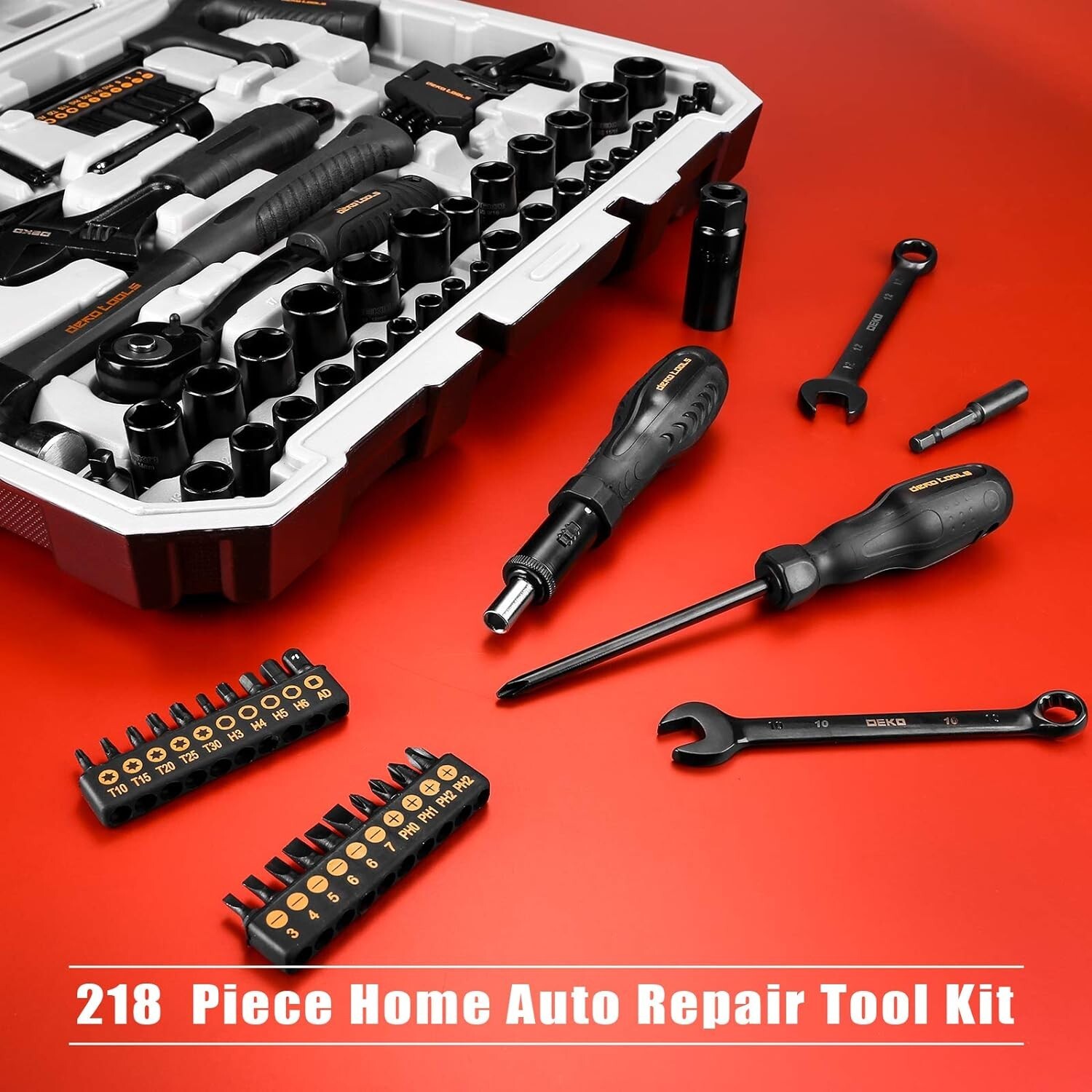 DEKO 218 PCS General Household Hand Tool Set Screwdriver Set,Socket Set