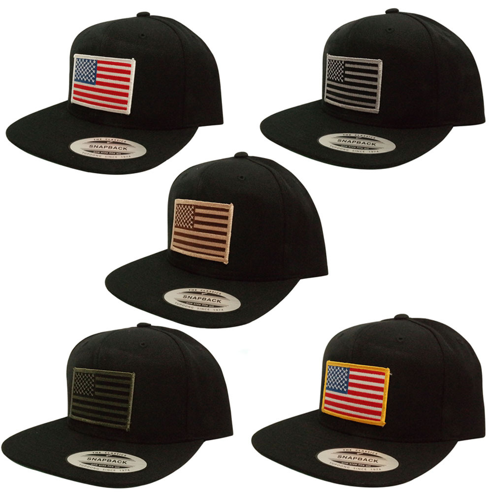 Flexfit Original Snapback Cap with Patriotic American Flag Patch - FREE SHIP