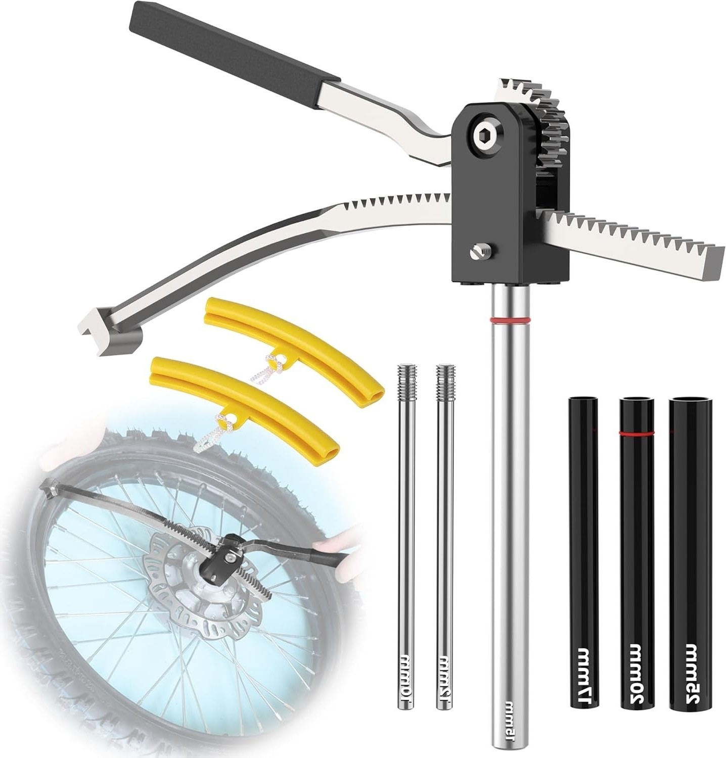 Dirt Bike Tire Changing Tool Kit,16" to 21" Wheels -15/17/20/25mm Axles,Silver