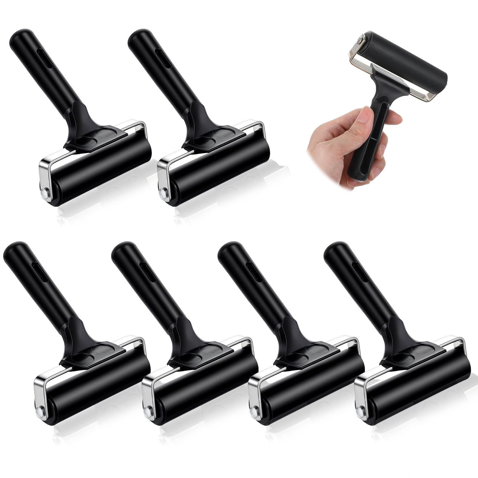 6 PCS 4 Inch Black Rubber Brayer Roller Printmaking Stamping Crafting Tool