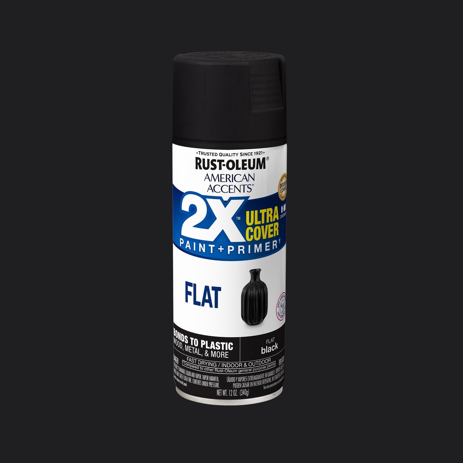 Black American Accents 2X Ultra Cover Flat Spray Paint-327866 12 oz