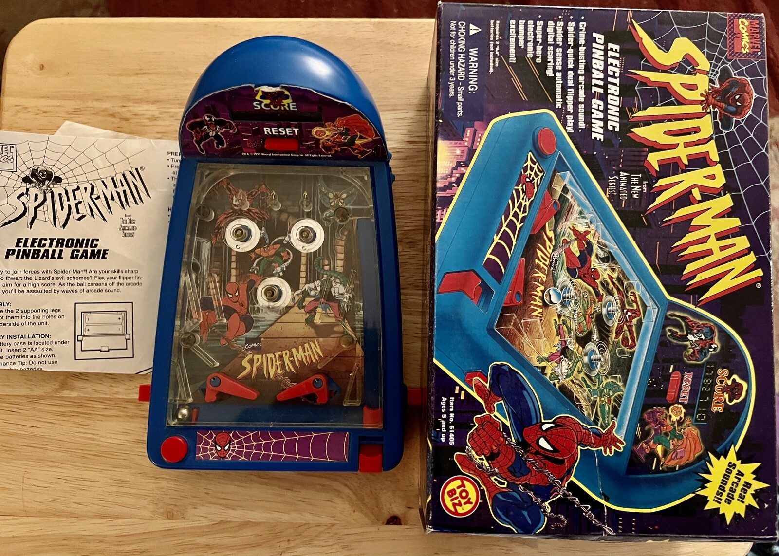 Rare Spiderman Electric Pinball Machine TOY BIZ 1995 Complete w/ Box & Manual