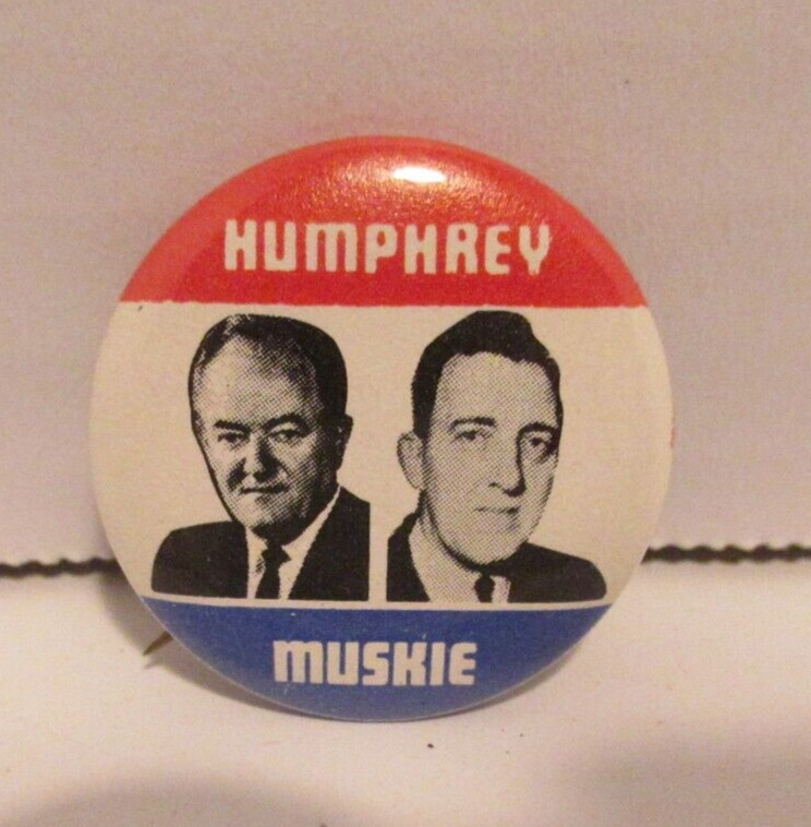 Vintage Political 1968 Pinback Button Humphrey and Muskie
