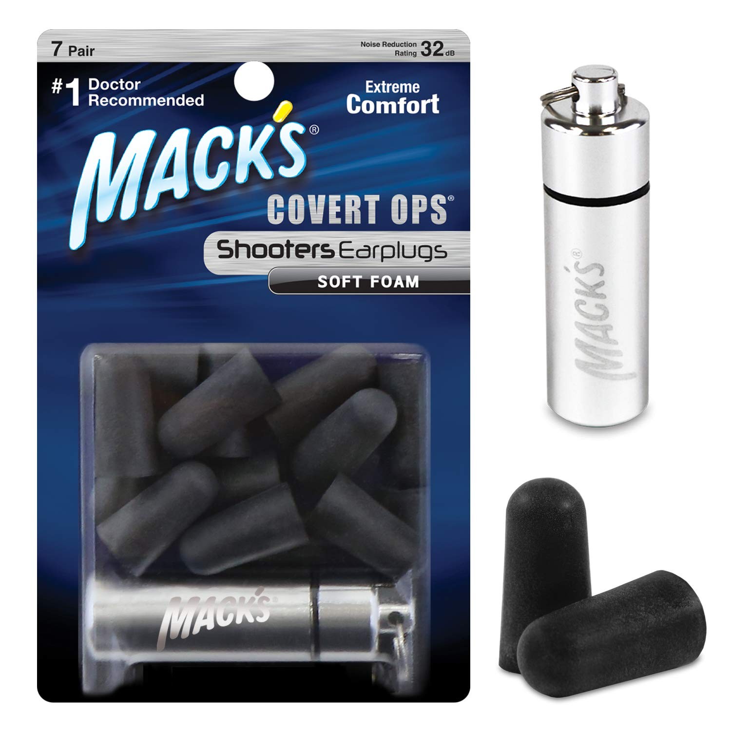 Mack's Covert Ops Soft Foam Shooting Ear Plugs, 7 7 pair (Pack of 1), Black