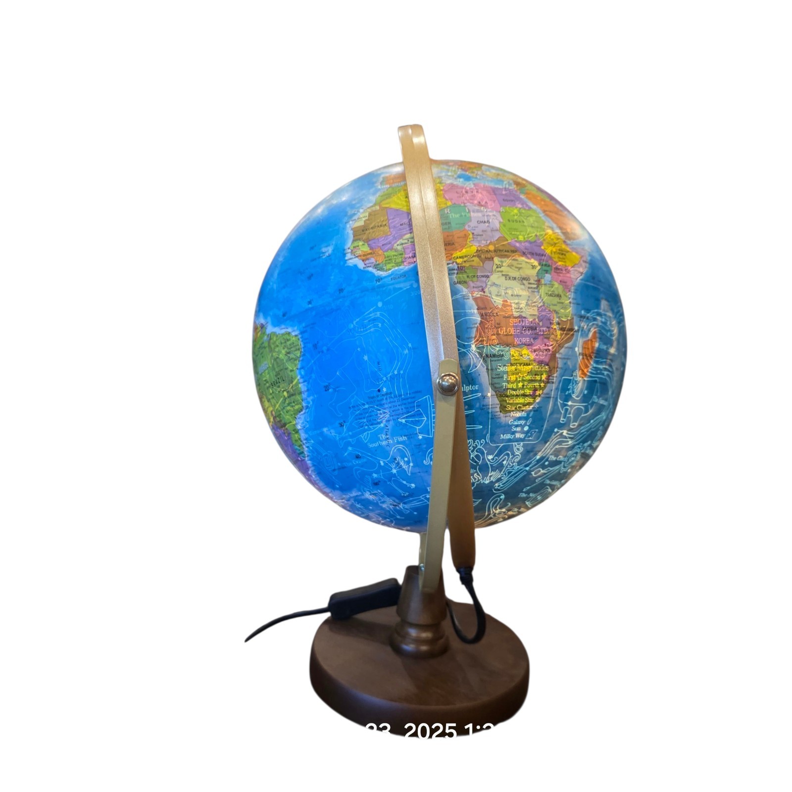 10" Lighted World Globe Lamp Illuminated LED Constellation Map 16" Tall
