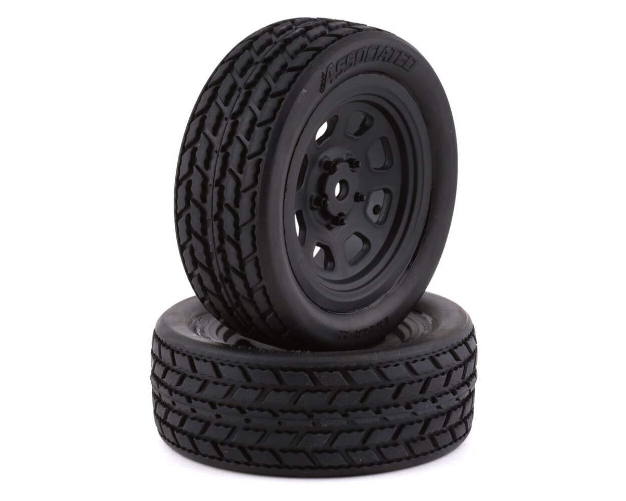 Team Associated SR10 Front Wheels with Street Stock Tires mounted [71194]