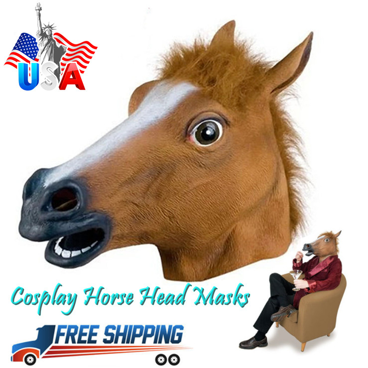Horse Mask Full Head Halloween Mask Costume Cosplay Ears Face Covering Funny