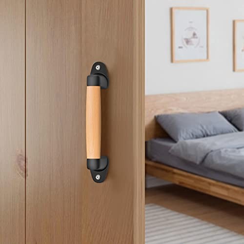 9'' Barn Door Pull Handle Wood Handle 9 Inch Black Plastic Brackets (2 Pack)