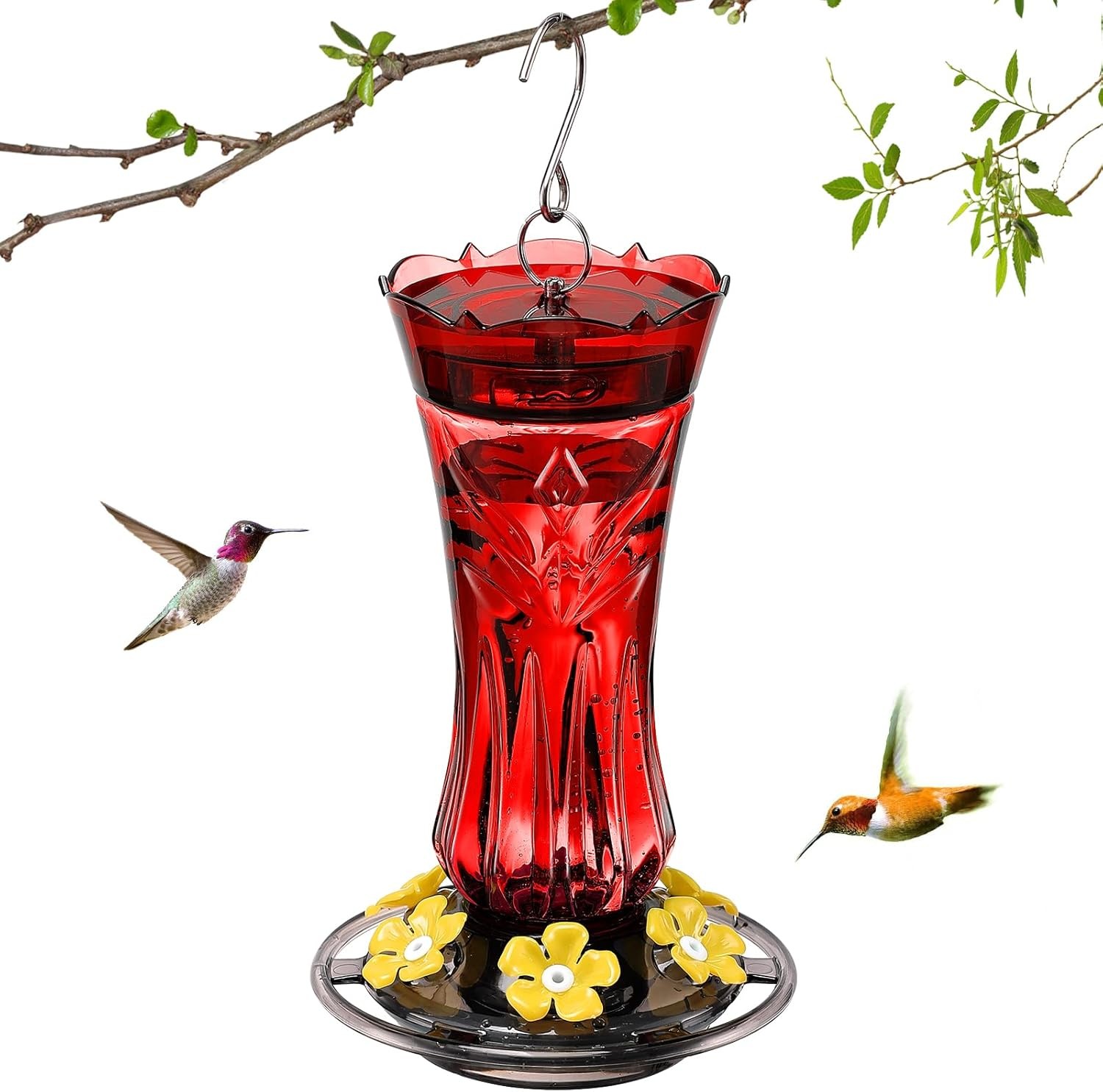 Hummingbird Feeder for Outdoors Hanging, 18 OZ Humming Birds Feeders with Red