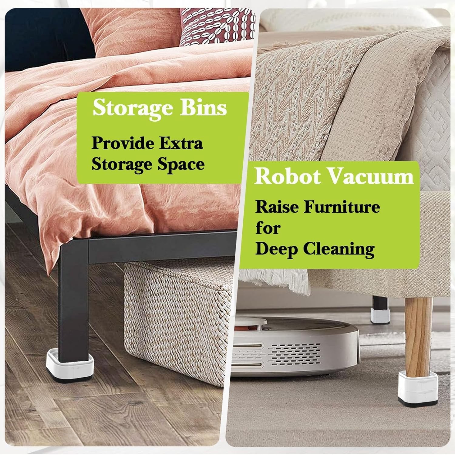 White Adjustable Square Stackable Heavy Duty Bed Furniture Risers 18 Pack