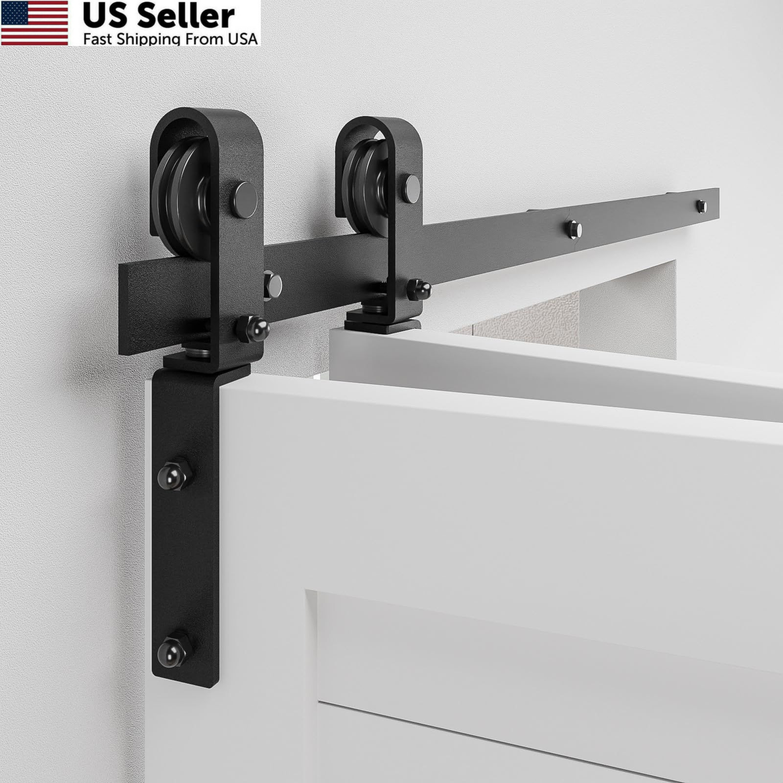 BONIKLUBA 48" Bi-Folding Sliding Barn Door Hardware for 2 Doors, Black