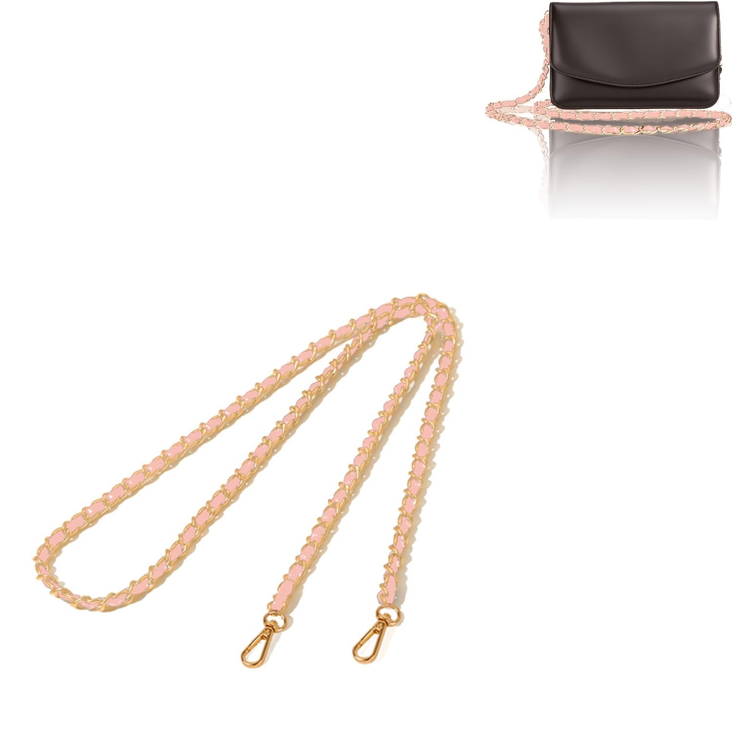 2 Pieces Purse Chain Strap, 47" Gold Chain with Leather Iron Flat Chain, Cros...