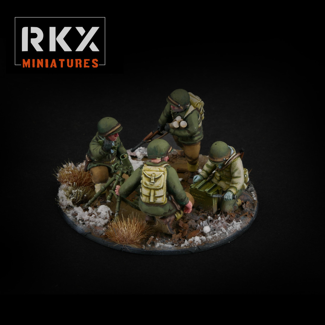 US American Army_4 Man 60mm Mortar Team_RKX Miniatures_28MM 1/56_Unpainted