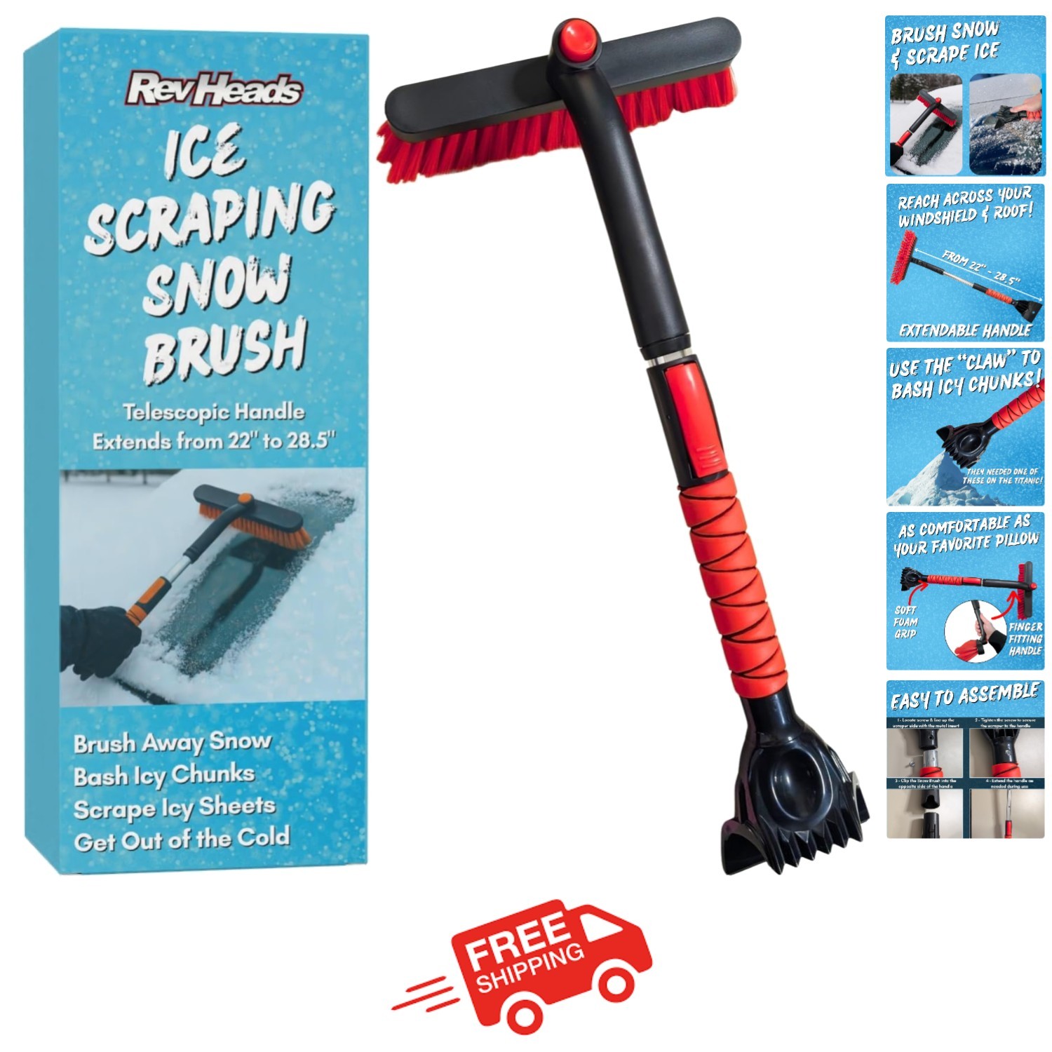 Heavy-Duty Telescoping Ice Scraper and Snow Brush for All Weather Conditions