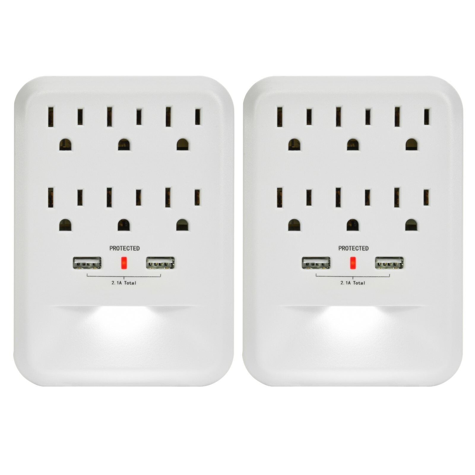 CP (2-Pack) 6-Outlet 600 Joule Wall-Tap w/ 2 USB-A & Nightlight, CP30005
