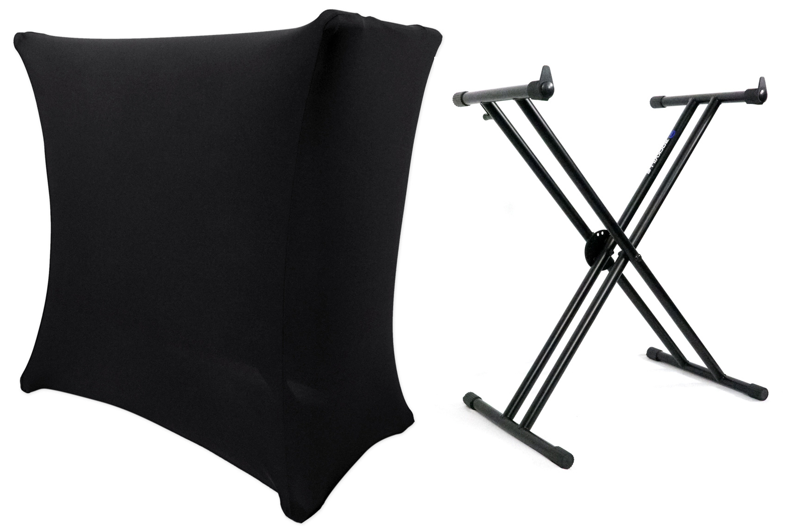Rockville RKS30X Double X Braced Keyboard Stand w/ Push Button Lock + DJ Scrim