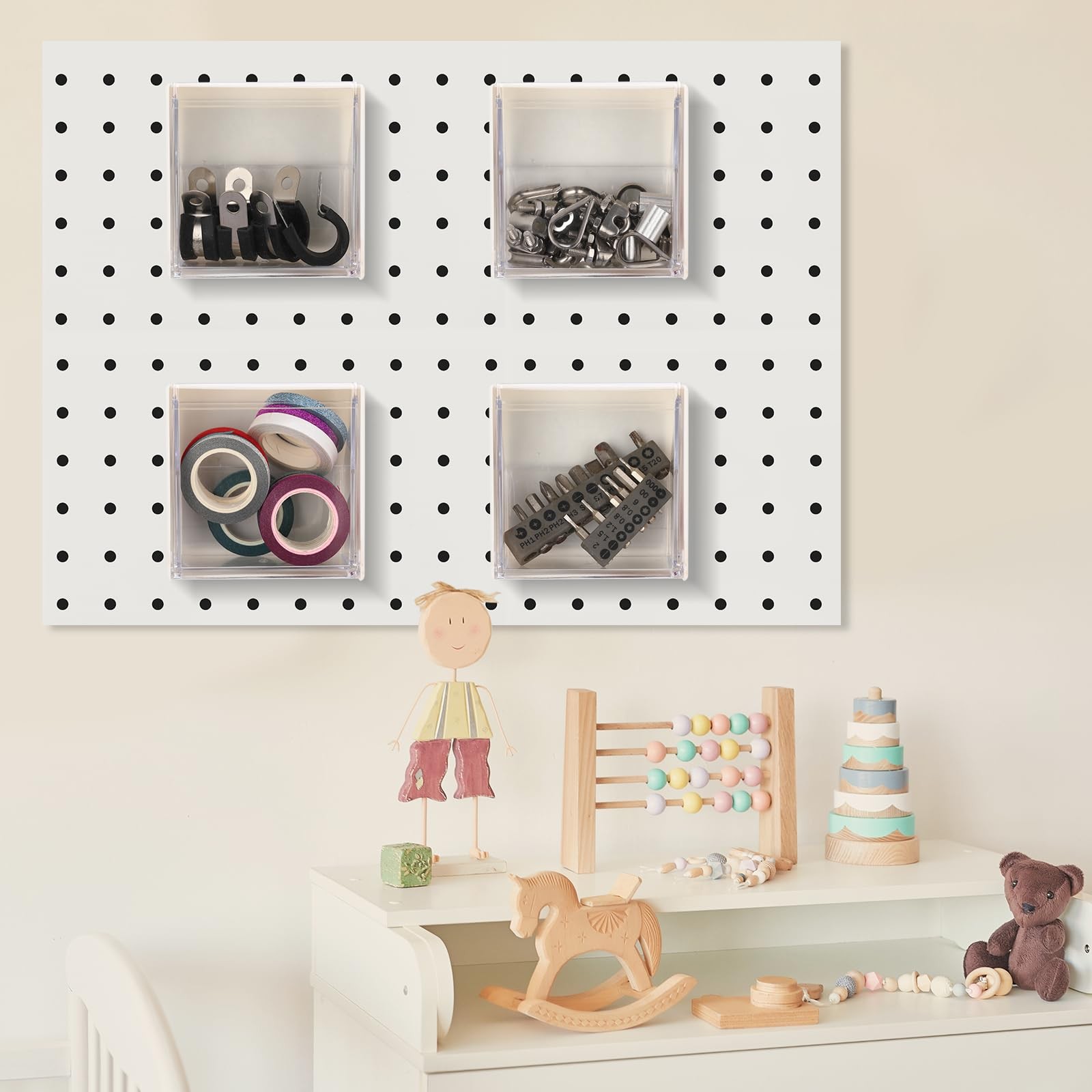 4 Pcs Small Pegboard Bins Magnetic Pegboard Containers clear Square Plastic B...