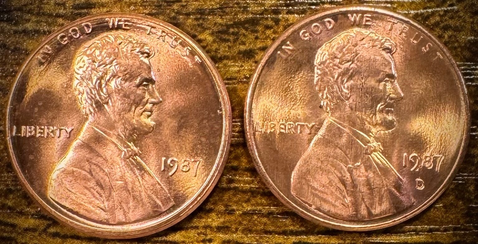 1987 P & D Lincoln Memorial Cent BU 2 Coin Set From Original Rolls
