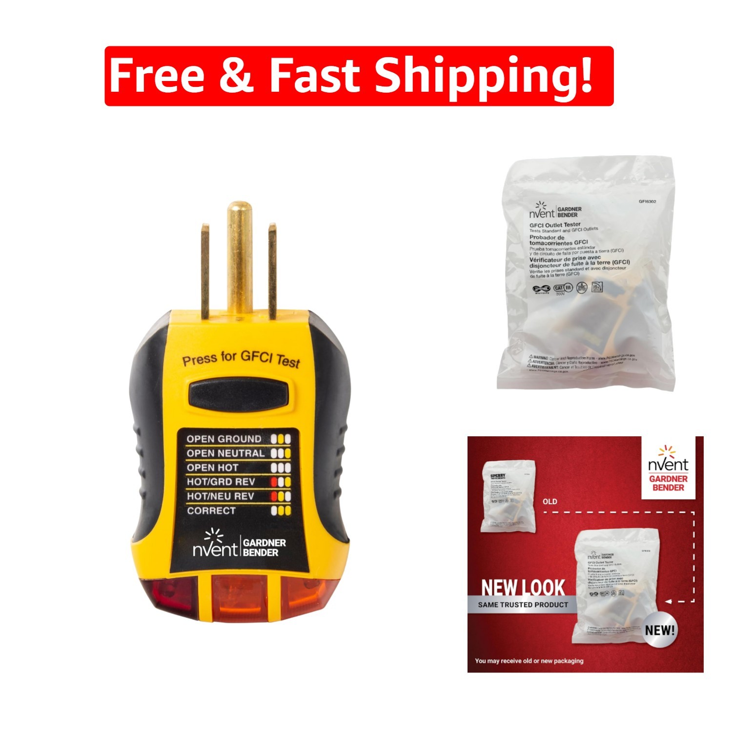 Durable GFCI Outlet Tester - Yellow & Black, 10 ft Drop Rated for Maximum Safety