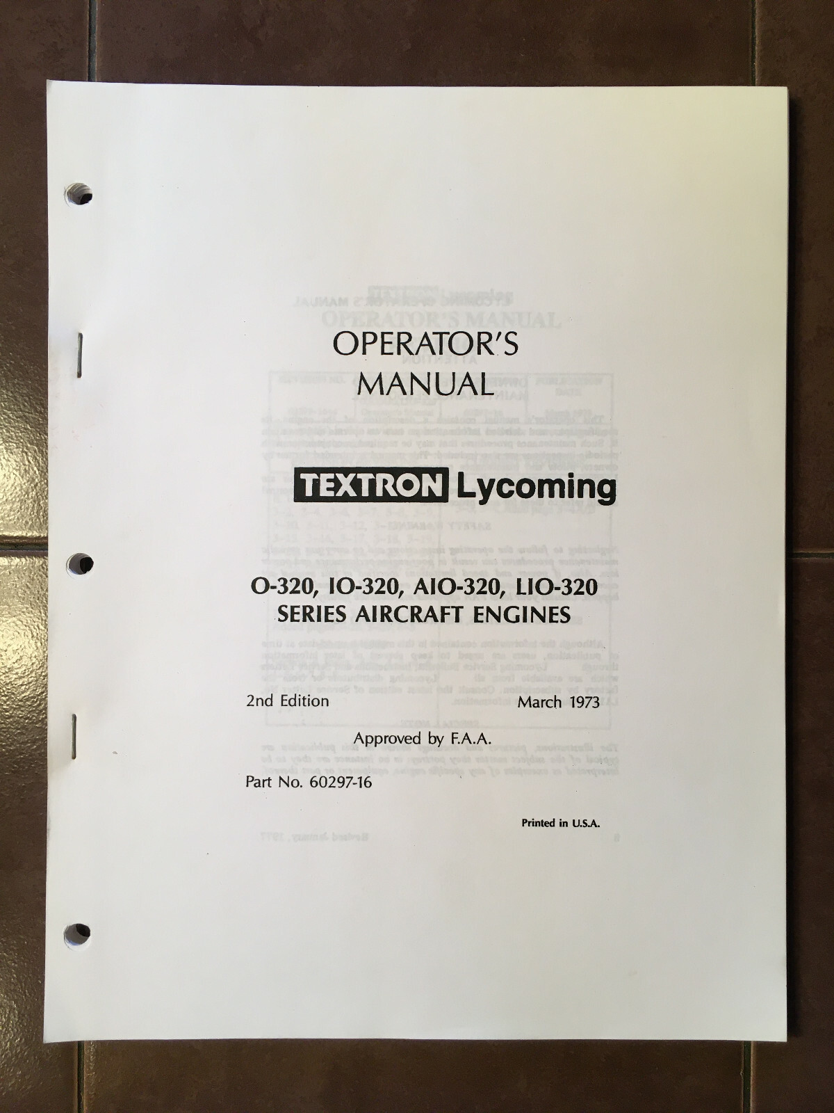 Lycoming O-320, IO-320, AIO-320 & LIO-320 Engine Operator's Manual