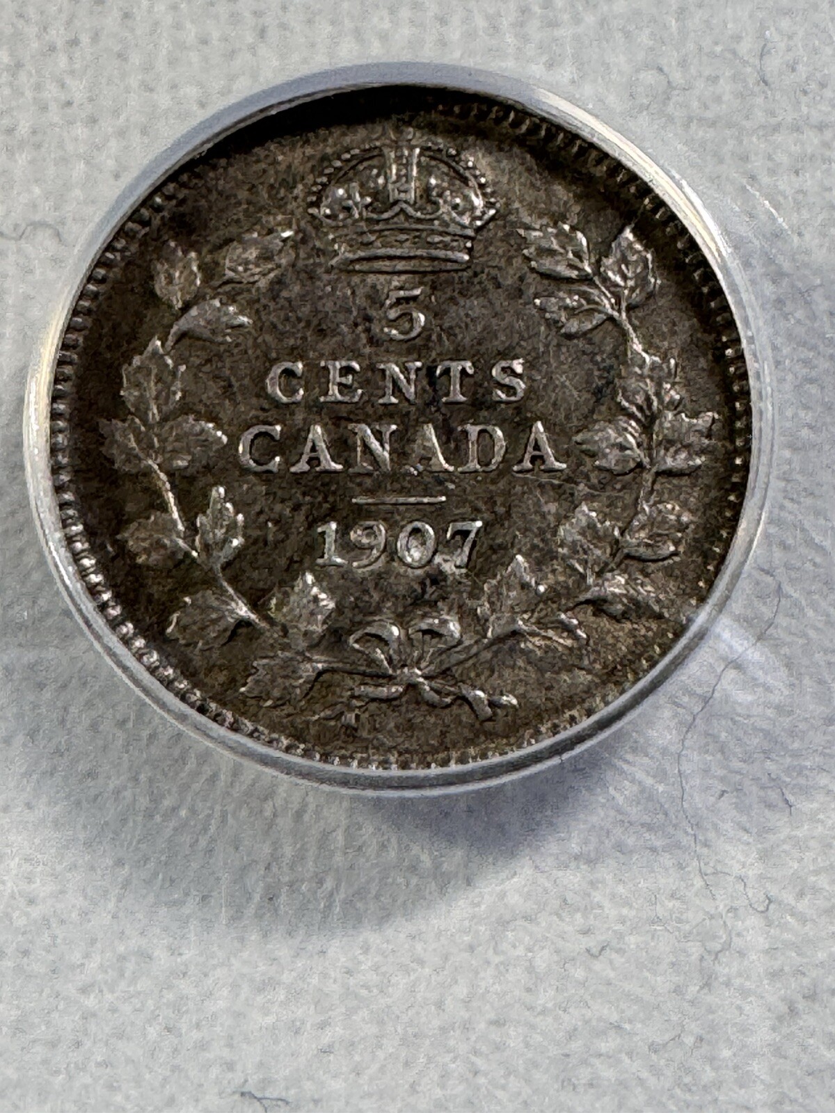 1907 Canada 5 Cents Small Silver Coin Graded XF 40 Details Scratched by ANACS