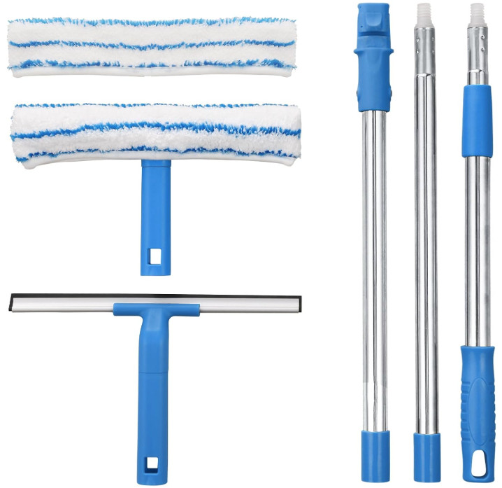 Window Cleaner Kit with 57IN Handle, Squeegee & Scrubber for Glass & Mirror