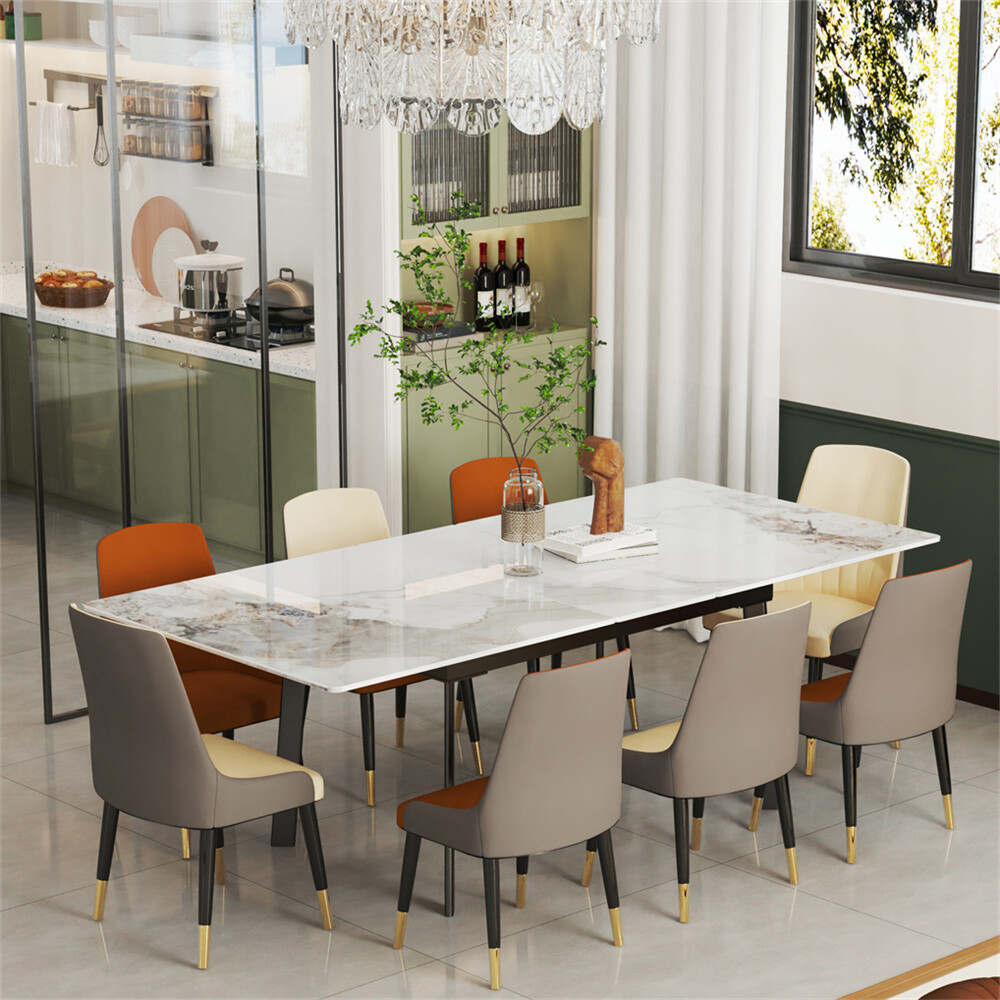 4-8 People Modern Dining Table Kitchen Expandable Gathering Table Marble Top US