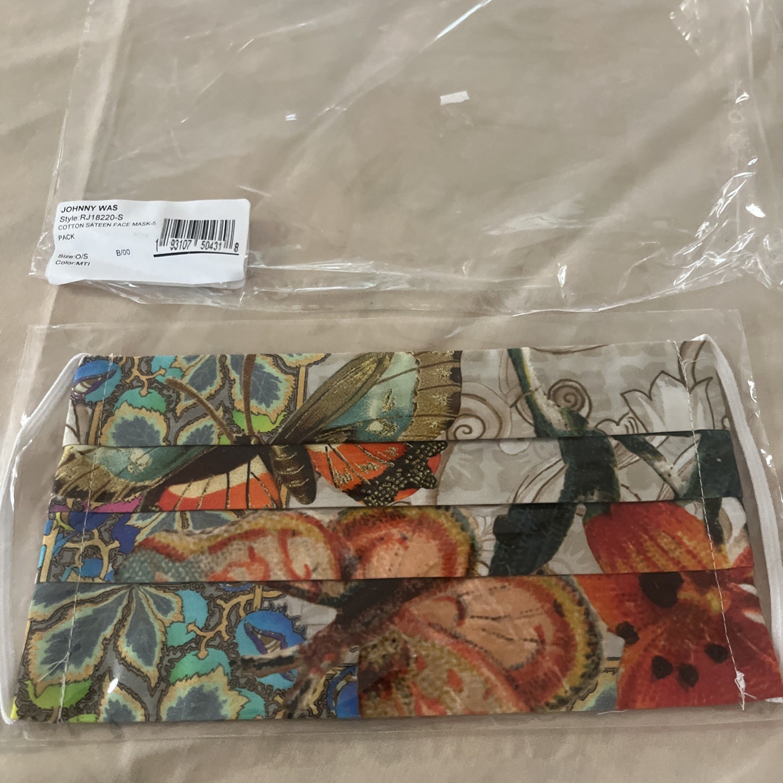 Johnny Was Face Mask Vibrant Floral Cotton Sateen Filter Pocket Sealed