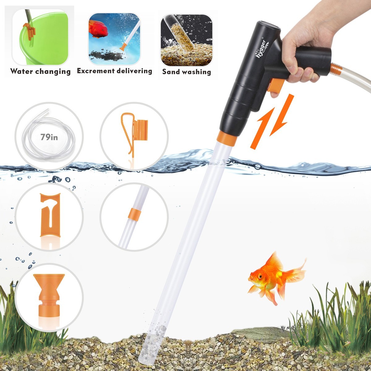 hygger Fish Tank Pump Clean Vacuum Siphon Water Change Gravel Cleaner Kit