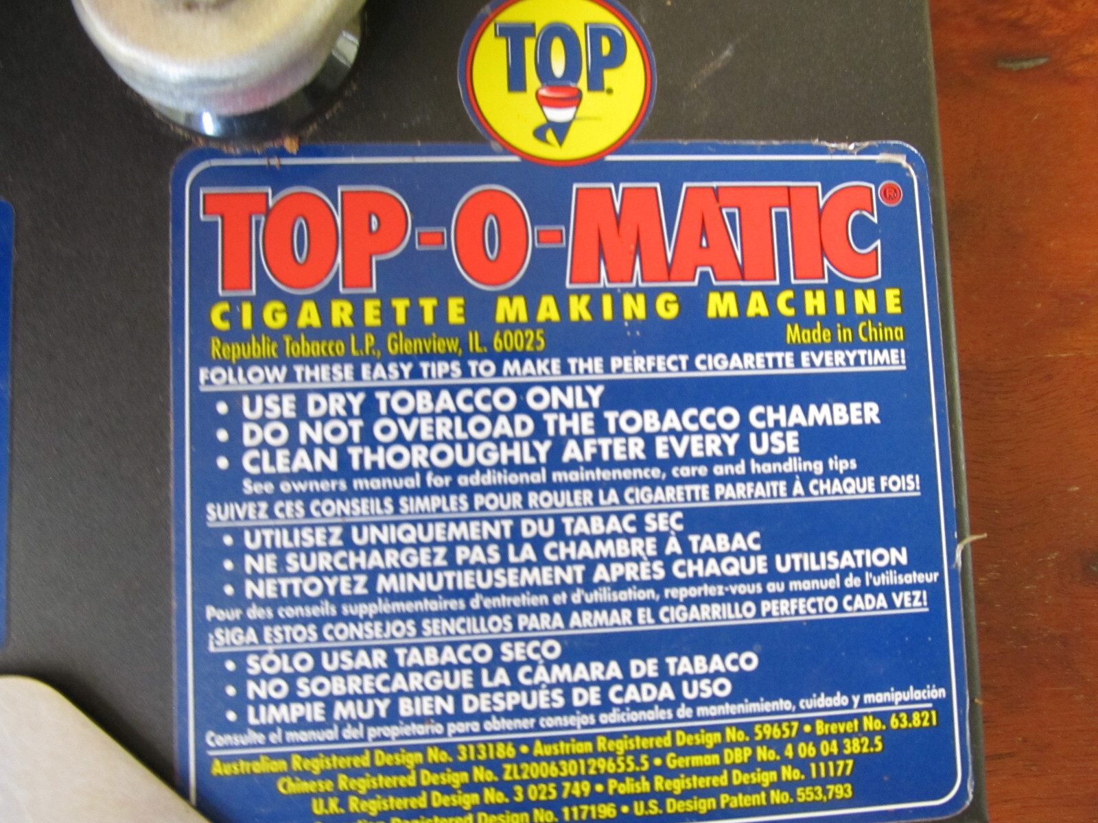 Top-O-Matic Cigarette Rolling Machine' Manual machine for regular length or 100s