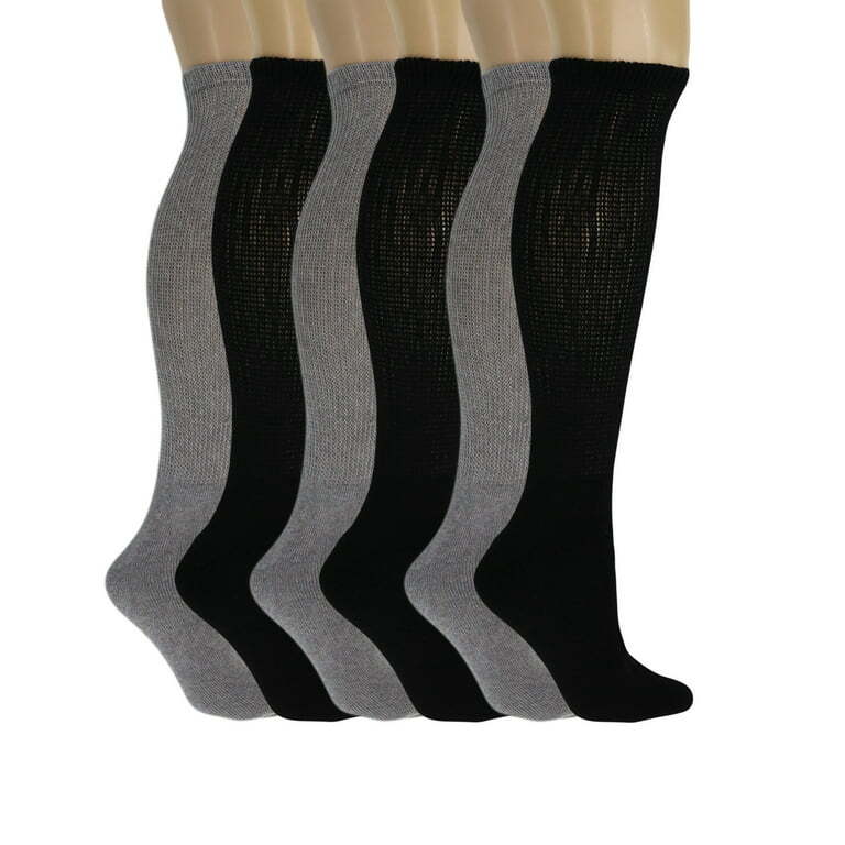 6 Pair Diabetic Men Over The Calf Knee High Compression Cotton Crew Socks MULTI