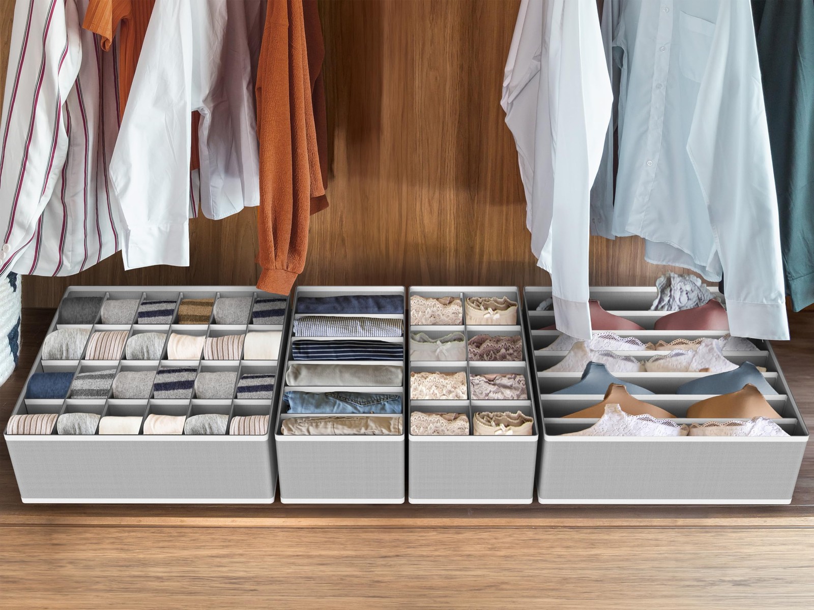 4-Pack Drawer Organizer Set for Underwear/Socks/Bra, Gray