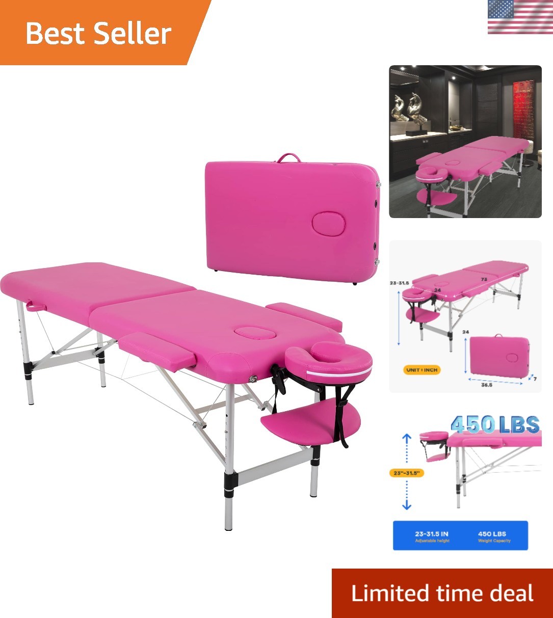 Portable Aluminium Massage Table 24" Wide - Height Adjustable & Lightweight