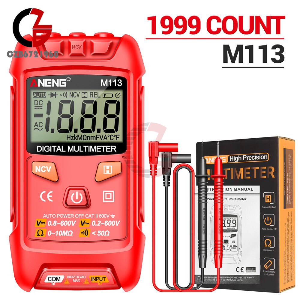 M113 Digital Multimeter 1999 Counts Automatic AC/DC Votage Resistance Meter NCV