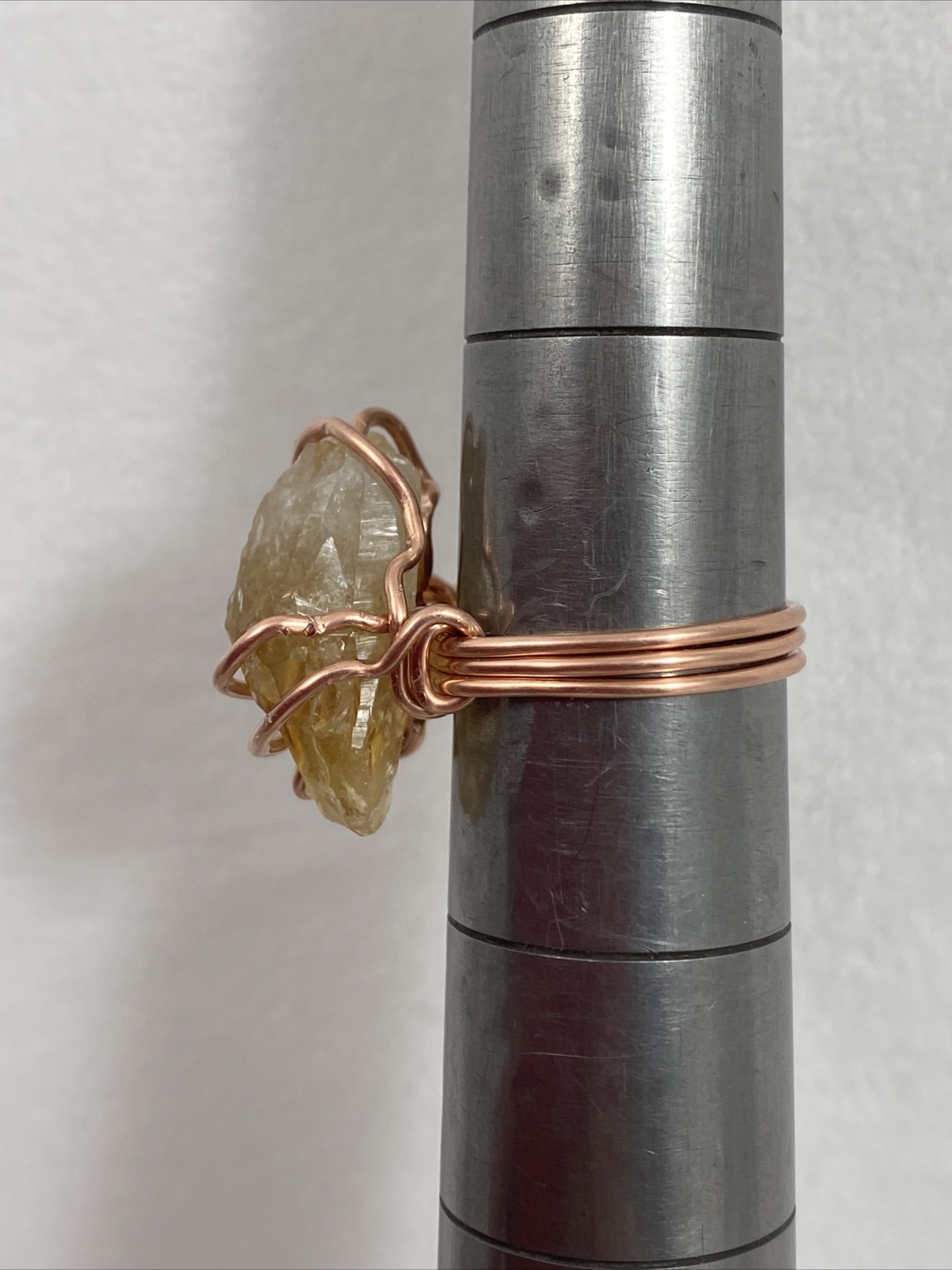 Handmade ~ Copper Wire Wrapped Natural Citrine Crystal Ring Size 7 #303