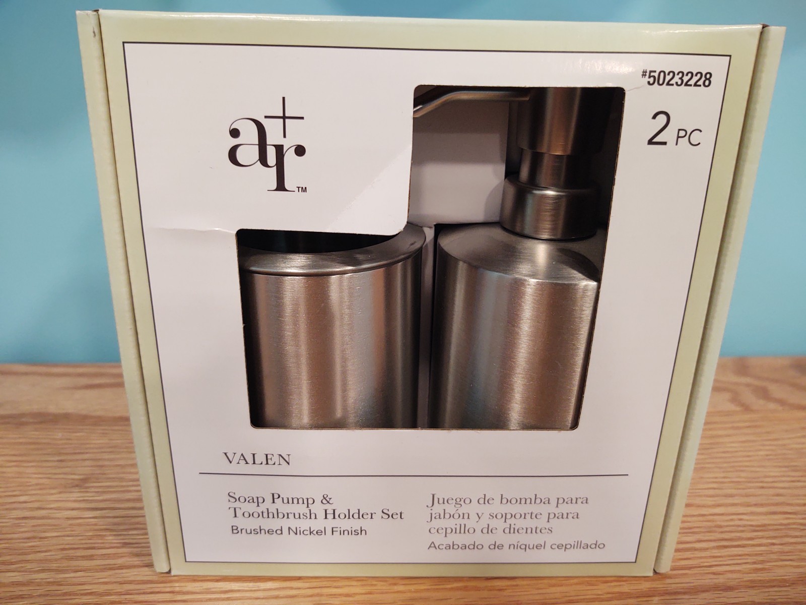 Soap Pump and Toothbrush Holder Set Brushed Nickel. Allen & Roth Valen