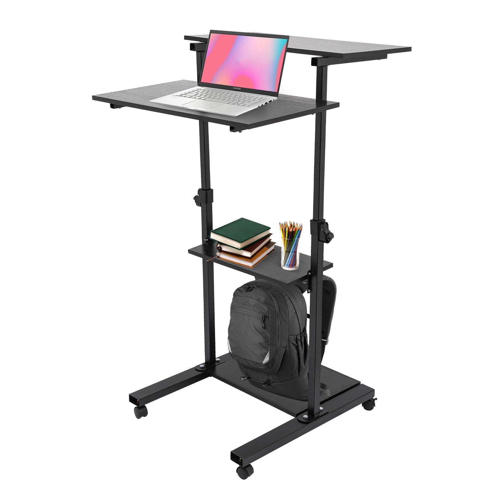 Mobile Standing Desk, Adjustable Height 3-4.6 Ft, 4 Tier, 88 lbs Capacity
