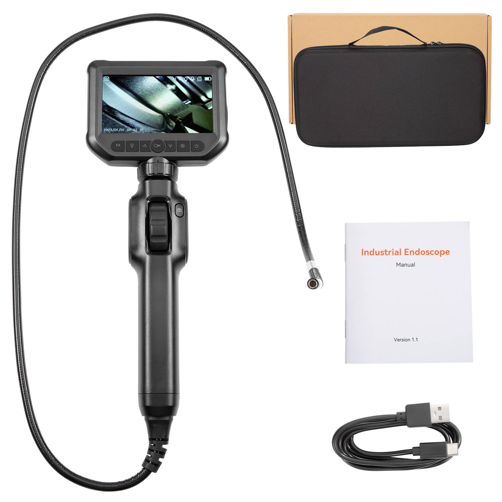 Two-Way Articulating Borescope Camera with Light With Light Snake Scope Camera