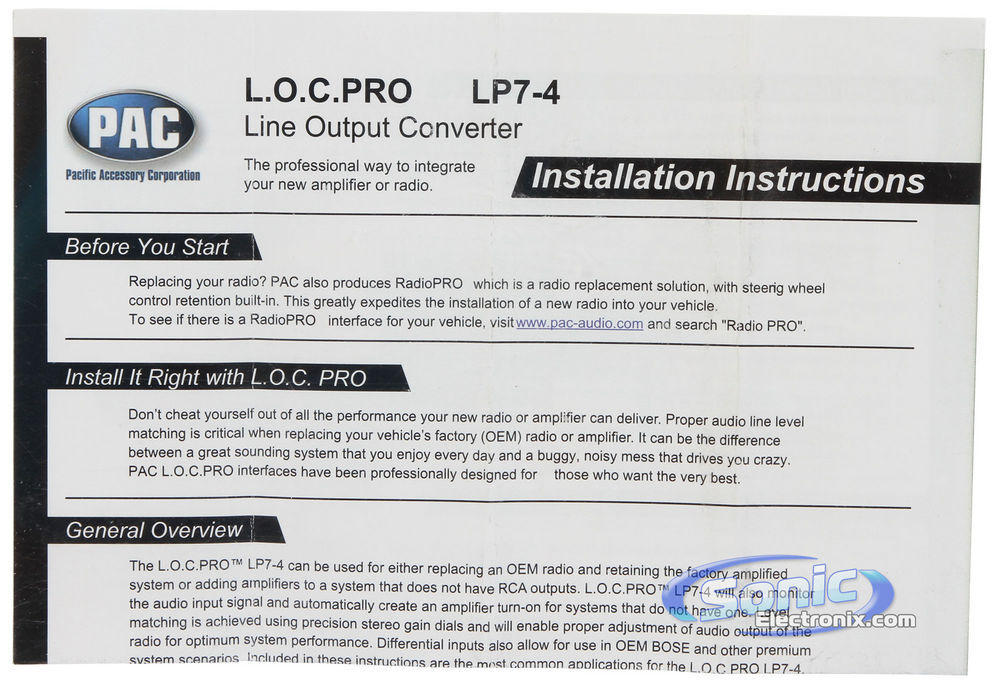 PAC LP7-4 L.O.C. 4-Channel Line Output Converter with Remote Turn On