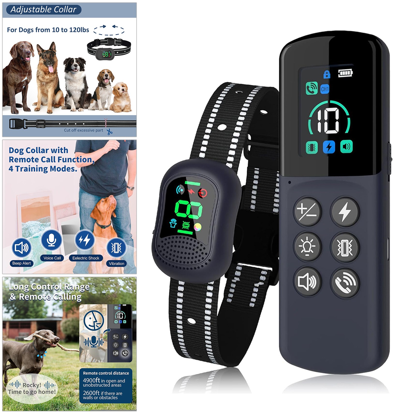 Dog Training Collar with Voice Remote Waterproof Rechargeable Dog Shock Collar